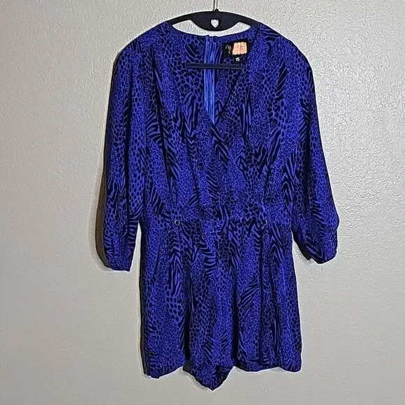 Yumi Kim XS SILK Liz Romper Blue black animal print - Picture 2 of 12